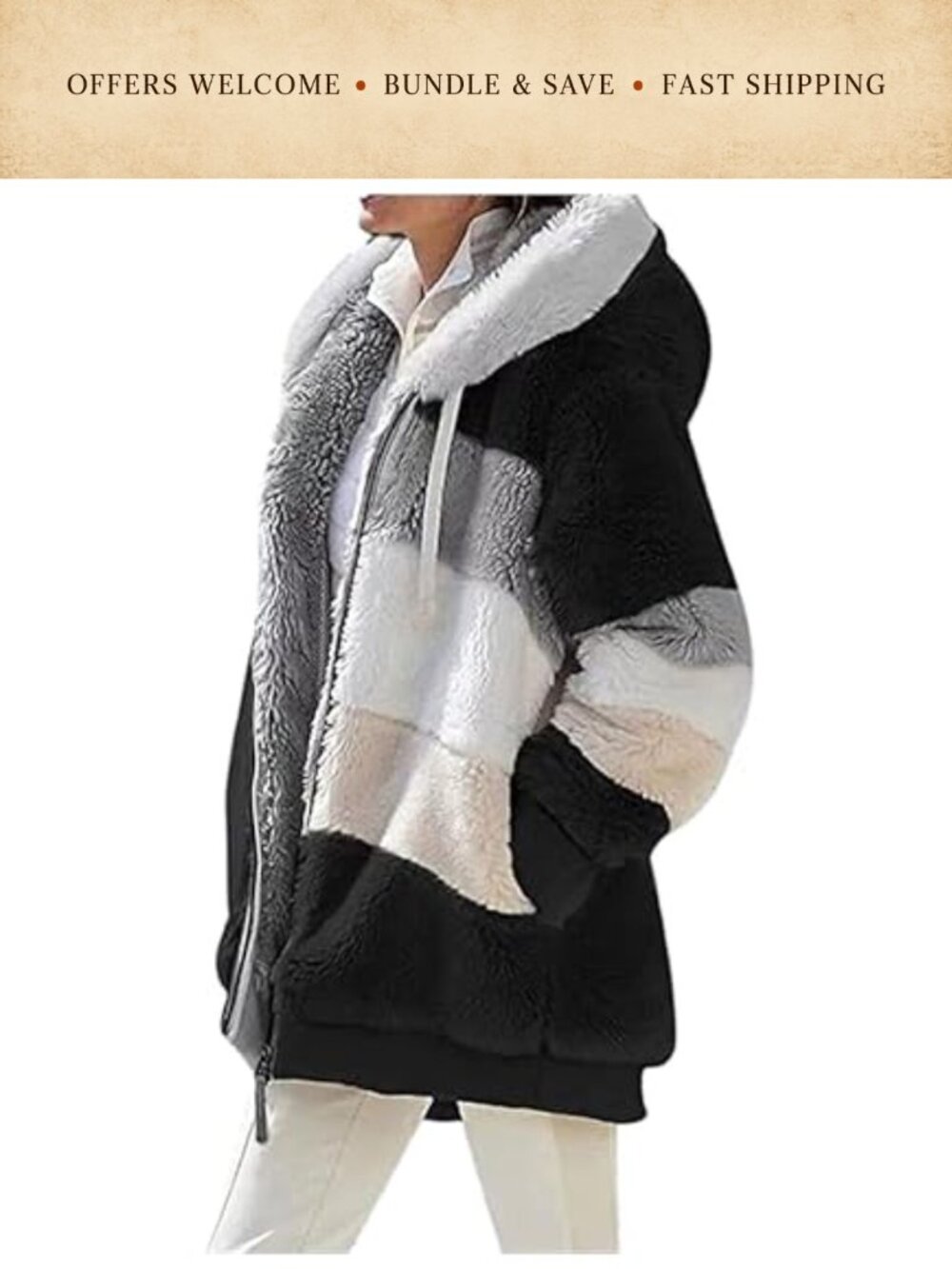 Plush Fleece Teddy Jacket Long Sleeve Winter Coat with Pockets
